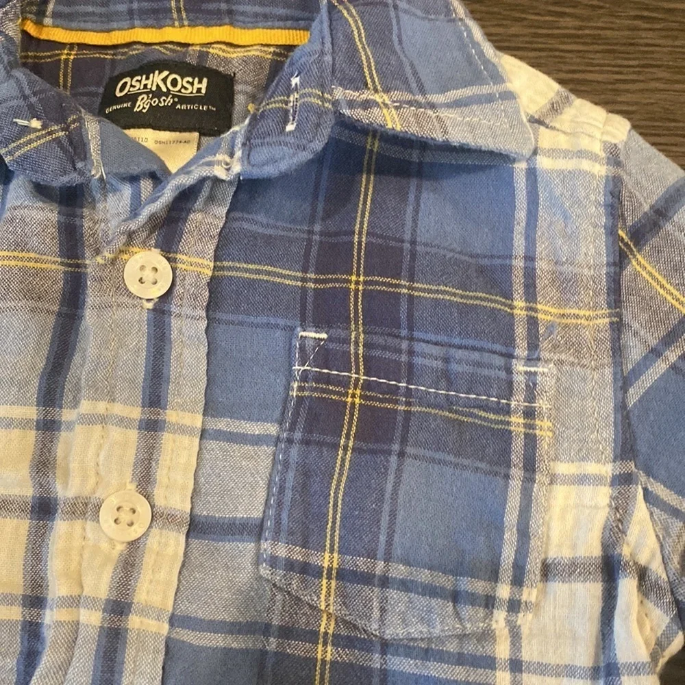 Osh Kosh button down long sleeve flannel. Size 2T. Blue/white plaid.